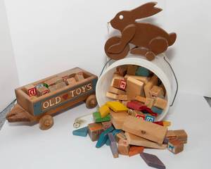 lot 30 image: Vintage Wooden Blocks & Wood Toy Room Decor