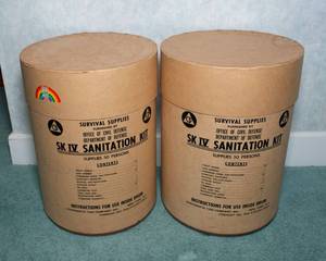 lot 53 image: Vintage Dept of Defense Civil Defense SK IV Sanitation Kit  Set of Two, Cold War Era