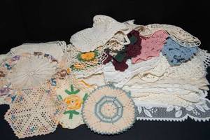 lot 92 image: Vintage Doilies, Runners, and Hot Pads  Many Handmade