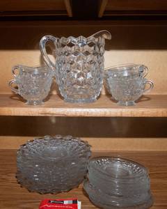lot 97 image: Fostoria American Glass Collection  8 Cups, 8 Saucers, 8 Dessert Plates, and Pitcher