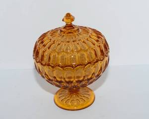 lot 99 image: Vintage Fenton Glass Thumbprint Pedestal Candy Dish
