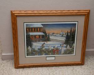 lot 146 image: Yuletide - Chickadees by Sam Timm, Framed and Matted