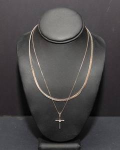 lot 148 image: 925 Silver Cross Pendant with Two Silver-Toned Chains