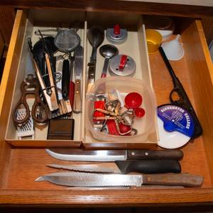 lot 103 image: Kitchen Drawer Contents  Utensils, Knives, and More