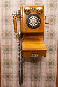 lot 123 image: Vintage Style Replica Spirit of St. Louis Redial Wooden Oak Wall Telephone