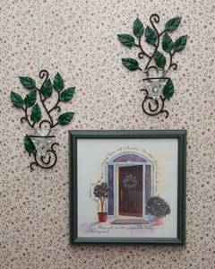 lot 160 image: Wall Art and Two Vine Wall Hangings with Tealight Candle Holders