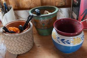 lot 173 image: Five Ceramic Pots and Miscellaneous Gardening Utensils