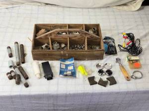 lot 40 image: Hardware and Plumbing Parts with Wooden Organizer