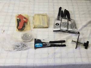 lot 42 image: Glue Gun, Paint Brushes, and Rivet Tools