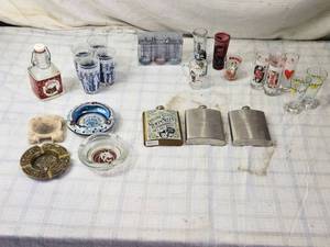 lot 132 image: Barware and Glassware with Unique Designs - Ash Trays, Flasks