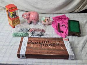 lot 149 image: Parlor Poker Set with Accessories and Novelty Banks