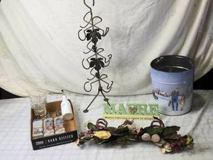 lot 155 image: Mixed Home Decor Collection with Wine Rack and Misc. Bottles