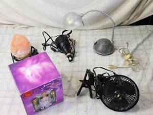 lot 166 image: Small Lamps and Fan, Including Salt Lamp and Fragrance Lamp