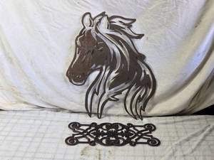 lot 173 image: Horse Head Metal Wall Decor and Ornate Metal Sewing Treadle
