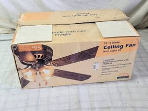 lot 190 image: 52 Lancaster Ceiling Fan with 4-Light Kit in Antique Brass Finish