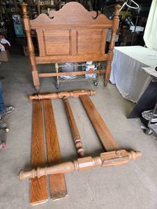 lot 212 image: Heavy Wooden Bed Frame with Headboard and Footboard Approx. 83 Long