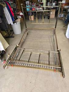 lot 213 image: Antique Brass Bed Frame with Spring Support Approx. 74 Long