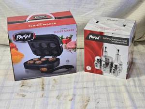 lot 229 image: Parini Electric Slider Maker and 6-Piece Stainless Steel Condiment Set