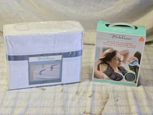 lot 236 image: Bella Russo Neck and Shoulder Wrap & Queen 4-Piece Satin Sheet Set