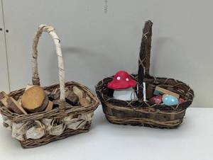 lot 56 image: 2 Nature Baskets Filled with Vase Filler - Wood Chunks and Mushrooms