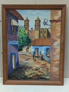 lot 70 image: 26 x 21 Mexican Painting on Canvas with Wood Frame