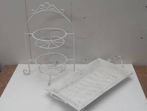 lot 46 image: 2 Piece Breakfast Displays - Tiered Shelf and Metal Tray