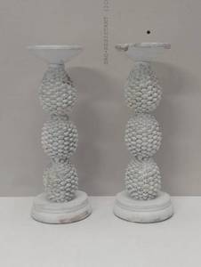 lot 48 image: 2 Large White Wash Candle Pillars