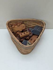 lot 53 image: Wooden Train in Triangle Weave Basket Center Piece