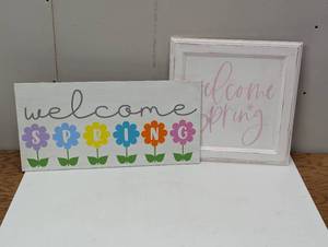lot 13 image: 2 Hand Painted Welcome Spring Signs