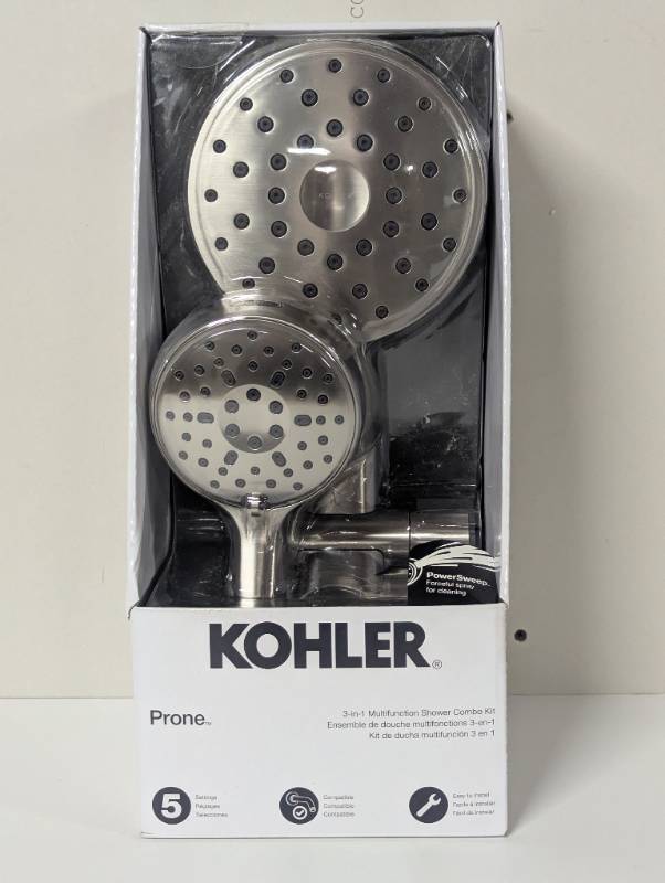 lot 10 image: Kohler Adjustable 3-in-1 Multifunction Shower Head Combo - Brushed Nickel -PRONE