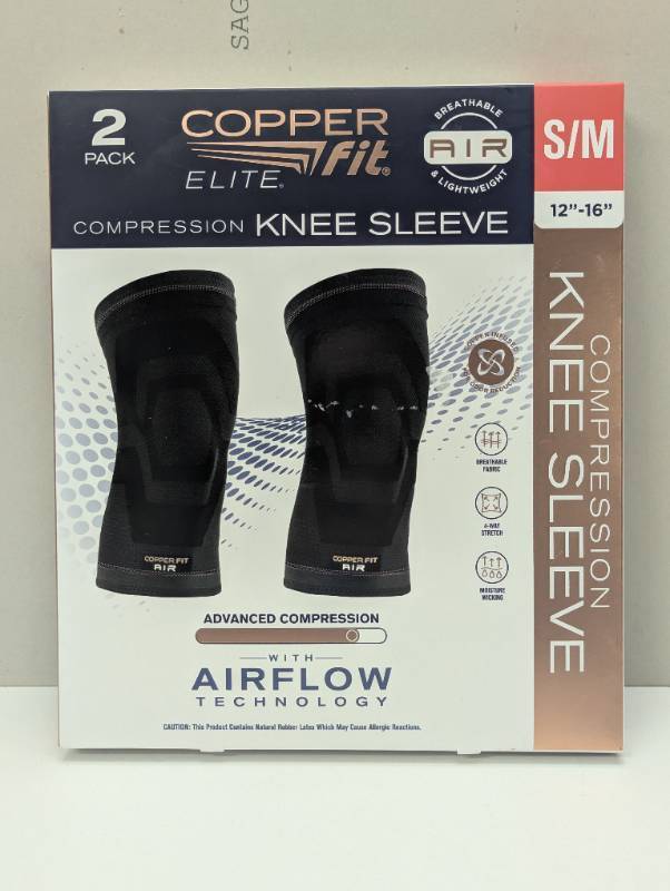 lot 34 image: Copperfit Elite Air Knee Compression Support Knee Sleeve for Joint Pain and Arthritis Relief SM - 2 Pack