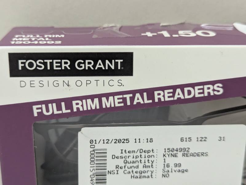 lot 90 image: Design Optics Foster Grant Full Metal Square Reading Glasses 3 Pack 1.50