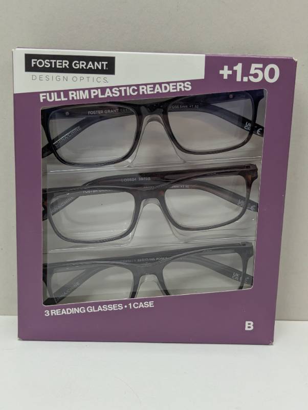 lot 92 image: Design Optics By Foster Grant Pack Of 3 Classic Reading Glasses Rectangle 1.50