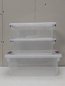 lot 41 image: 3 Pack Multi Size Clearview Latch Bins - 1-15qt & 2-6qt - Sterlite
