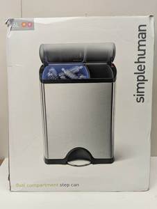 lot 21 image: simplehuman 46L Dual Compartment Kitchen Step Trash Can & Recycler Stainless Steel Garbage Can with Fingerprint Proof Finish