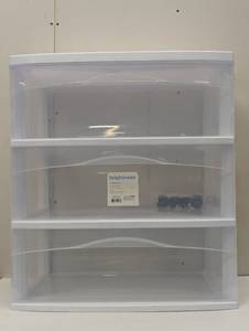 lot 59 image: 3 Drawer Wide Cart White - Brightroom Plastic Storage Drawers, Utility Cart with Casters