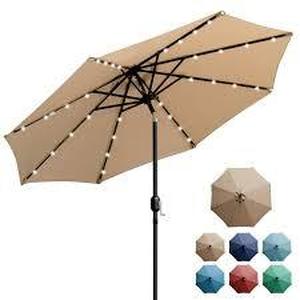 lot 76 image: 9 Round Solar Lighted Umbrella - Taupe