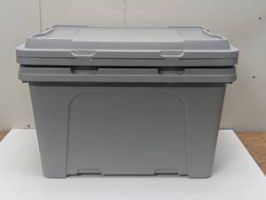 lot 124 image: Set of 2 - Hefty 18gal Max Pro Storage Tote Gray Heavy Duty Utility Bin with Locking Handles & Lid