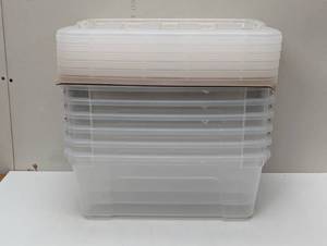 lot 134 image: Set of 6 - IRIS USA 13 Qt Stackable Plastic Storage Bins with Lids
