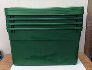 lot 135 image: Set of 4 - Wheeled 45gal Latching Storage Tote - Brightroom Portable Plastic Container with Lid