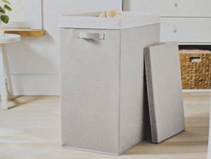 lot 99 image: Collapsible Hamper Gray - Brightroom Light Gray Laundry Basket with Lid, 5700 Volume, 2 Handles, 26 Height