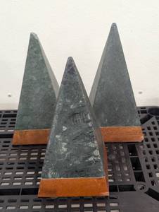 lot 10 image: Set of 3 - Large Genuine Marble & Wood Pyramid Threshold with Studio McGee