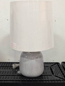lot 15 image: Ceramic Lamp Base with Large Fabric Shade
