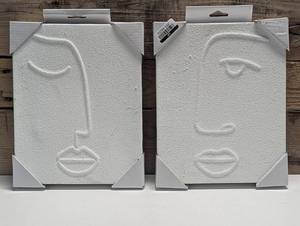 lot 52 image: Pair Painted Canvas - Face Art - Textured