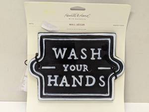 lot 131 image: Cast Iron Wall Decor - WASH YOUR HANDS - Hearth & Hand