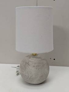 lot 116 image: Mini Table Lamp - Ceramic with Fabric Shade - CreamWhite - Bomb