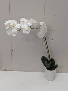 lot 118 image: Faux Orchid Plant - Ceramic Planter with White Flower