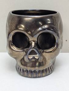 Skull - Ceramic Candle Holder - Metallic Gold