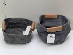 lot 80 image: Set of 2 - Medium and Small Coiled 11 Series Baskets with handles