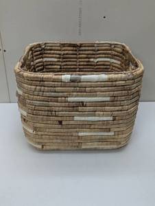 lot 87 image: L Woven Water Hyacinth Crate with Cream Accents - Threshold Decorative Storage Basket, 11 Height
